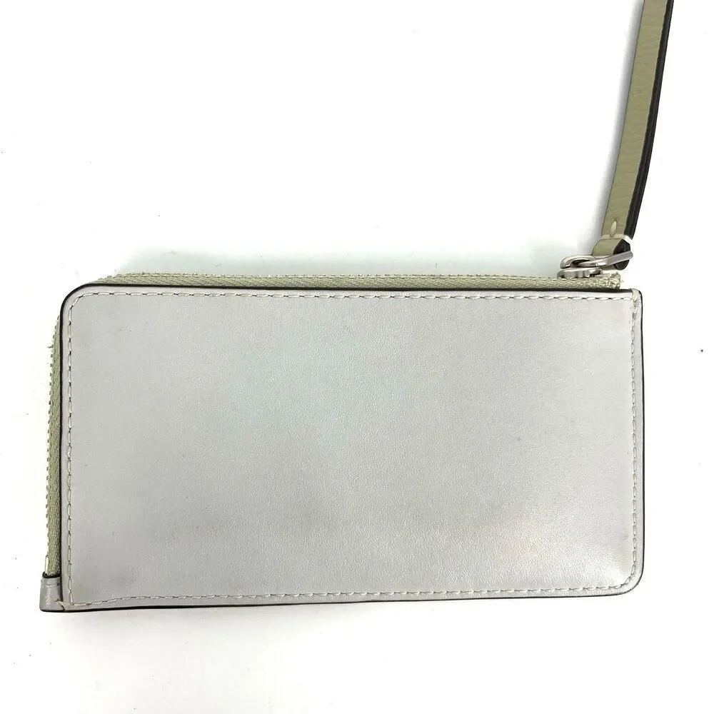 Tory Burch Robinson Color Block Top Zip Card Case Mini Wallet Feather Gray